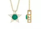 Real Emerald Star Pendant Necklace with Diamond