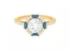 Classic Moissanite Halo Engagement Ring with London Blue Topaz