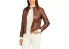 Buy Women Bridget Brown Racer Leather Jacket Online at Best Price - Marry Clothing