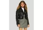 Buy Women Miray Black Biker Fringes Jacket Online - NYC Leather Jakets